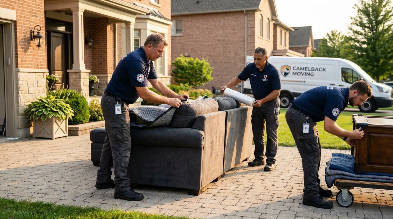 Large estate moving crew wrapping furniture in Clute, TX